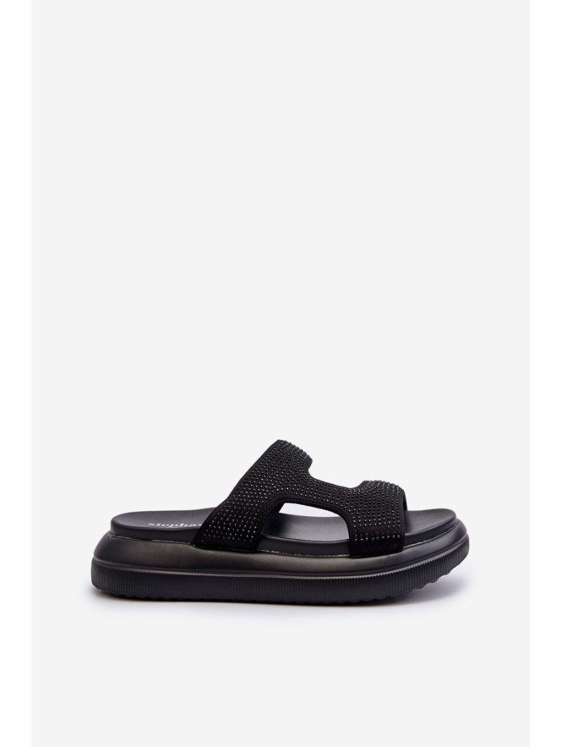 Black Platform Women's Embellished Slippers Jestella