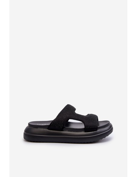 Black Platform Women's Embellished Slippers Jestella