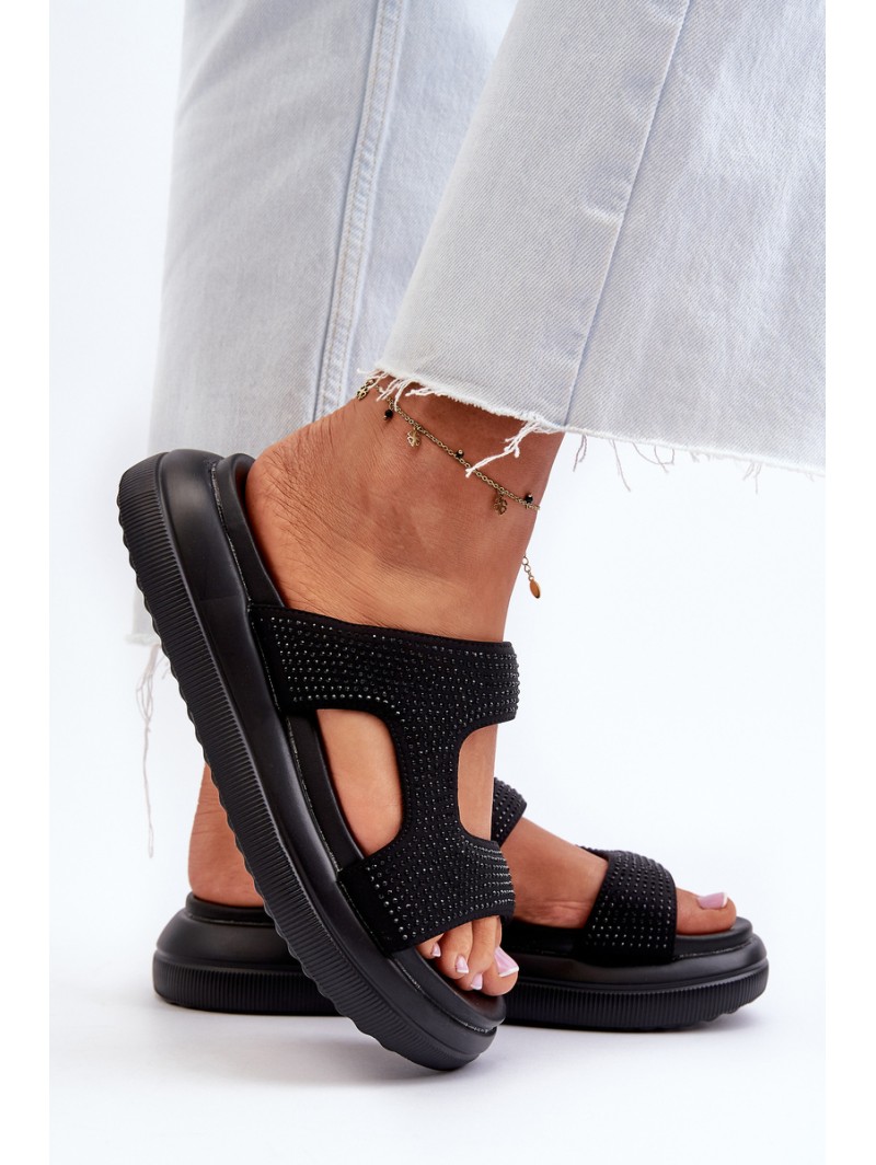 Black Platform Women's Embellished Slippers Jestella
