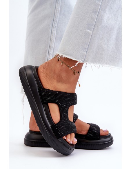 Black Platform Women's Embellished Slippers Jestella