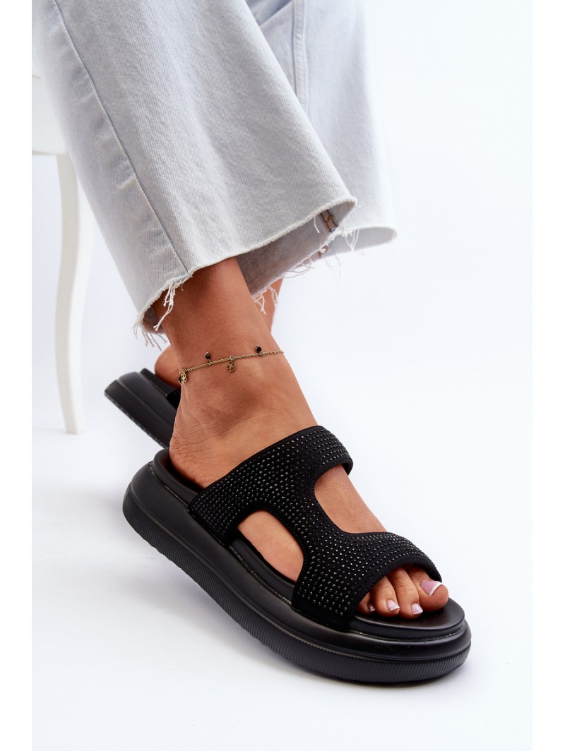 Black Platform Women's Embellished Slippers Jestella
