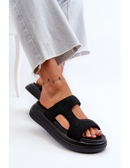 Black Platform Women's Embellished Slippers Jestella