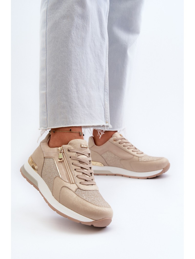 Women's Sneakers with Sequins and Zipper INBLU IN000365 Beige
