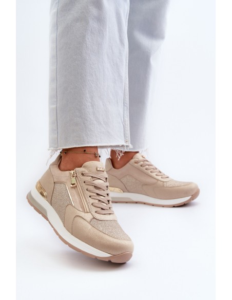 Women's Sneakers with Sequins and Zipper INBLU IN000365 Beige
