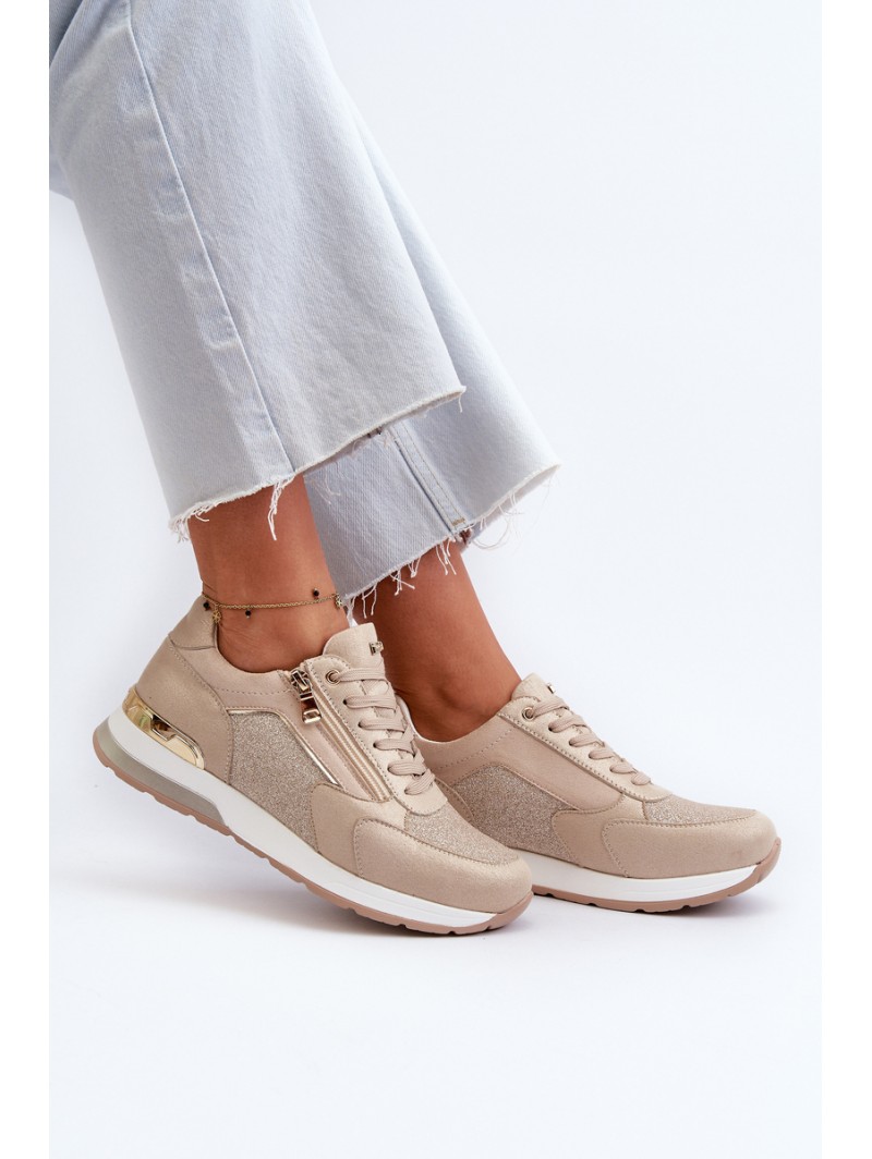 Women's Sneakers with Sequins and Zipper INBLU IN000365 Beige