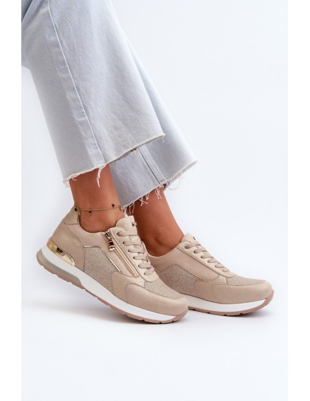 Women's Sneakers with Sequins and Zipper INBLU IN000365 Beige