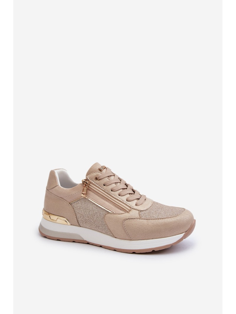 Women's Sneakers with Sequins and Zipper INBLU IN000365 Beige