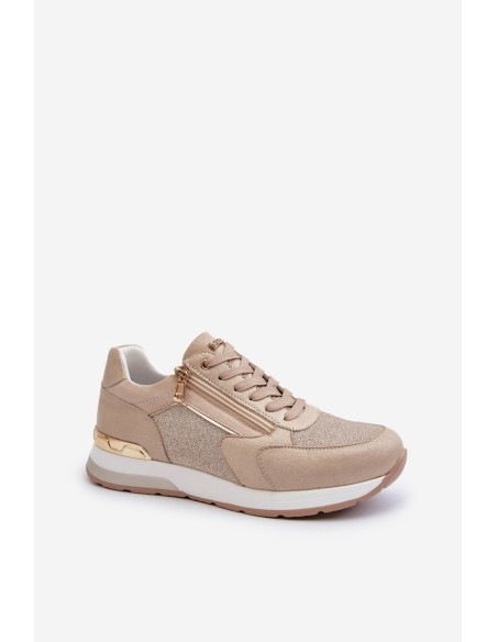 Women's Sneakers with Sequins and Zipper INBLU IN000365 Beige