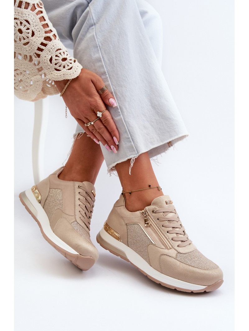 Women's Sneakers with Sequins and Zipper INBLU IN000365 Beige
