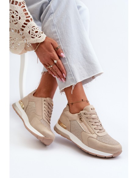 Women's Sneakers with Sequins and Zipper INBLU IN000365 Beige