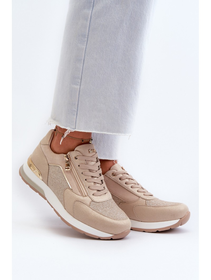 Women's Sneakers with Sequins and Zipper INBLU IN000365 Beige