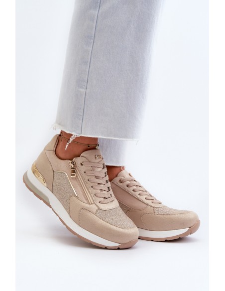 Women's Sneakers with Sequins and Zipper INBLU IN000365 Beige