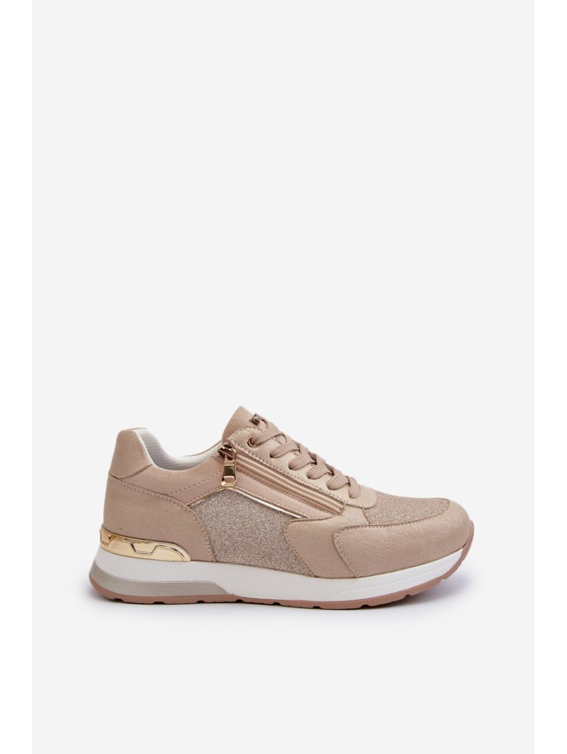 Women's Sneakers with Sequins and Zipper INBLU IN000365 Beige