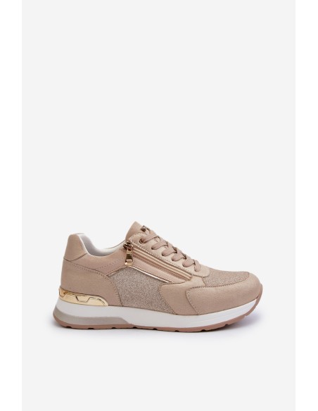 Women's Sneakers with Sequins and Zipper INBLU IN000365 Beige