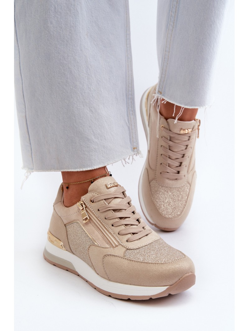 Women's Sneakers with Sequins and Zipper INBLU IN000365 Beige