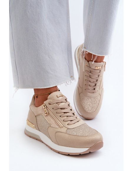 Women's Sneakers with Sequins and Zipper INBLU IN000365 Beige