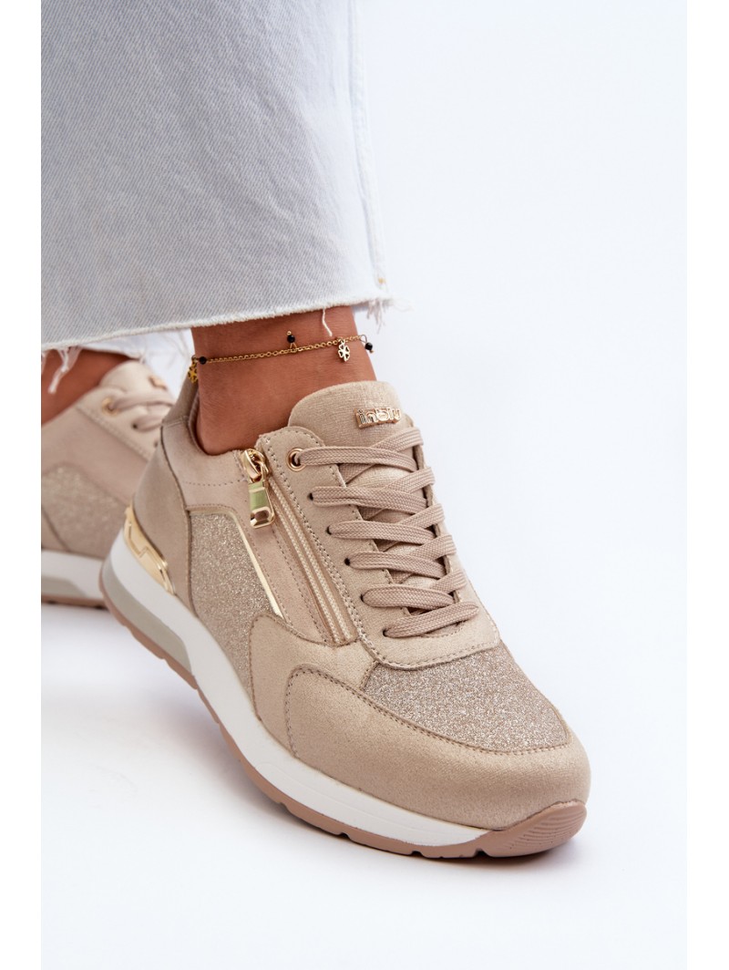 Women's Sneakers with Sequins and Zipper INBLU IN000365 Beige