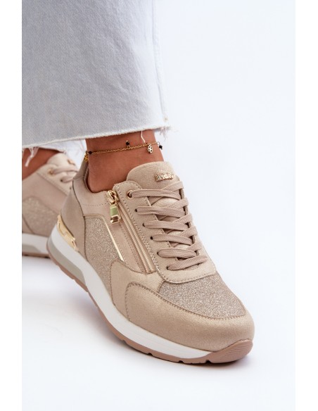 Women's Sneakers with Sequins and Zipper INBLU IN000365 Beige