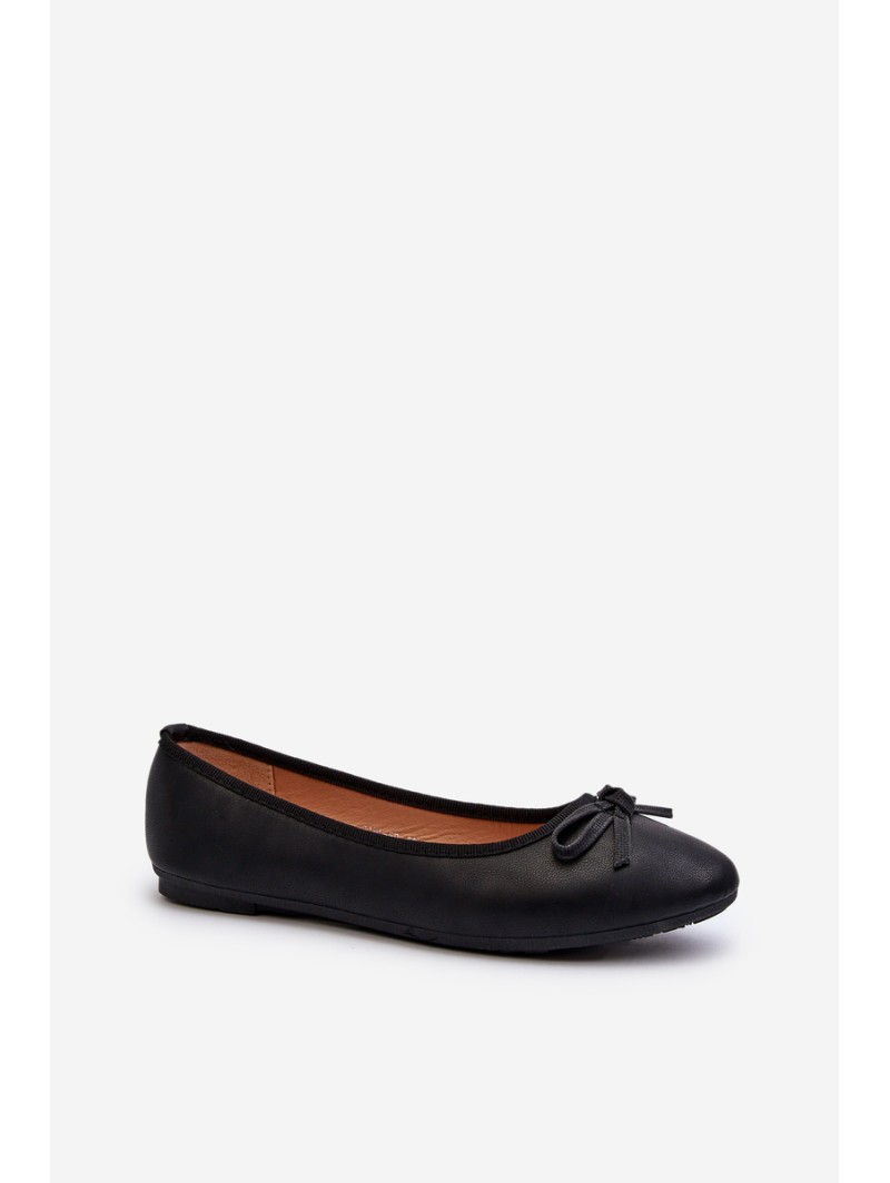 Black Eco Leather Ballerina Flats with Bow