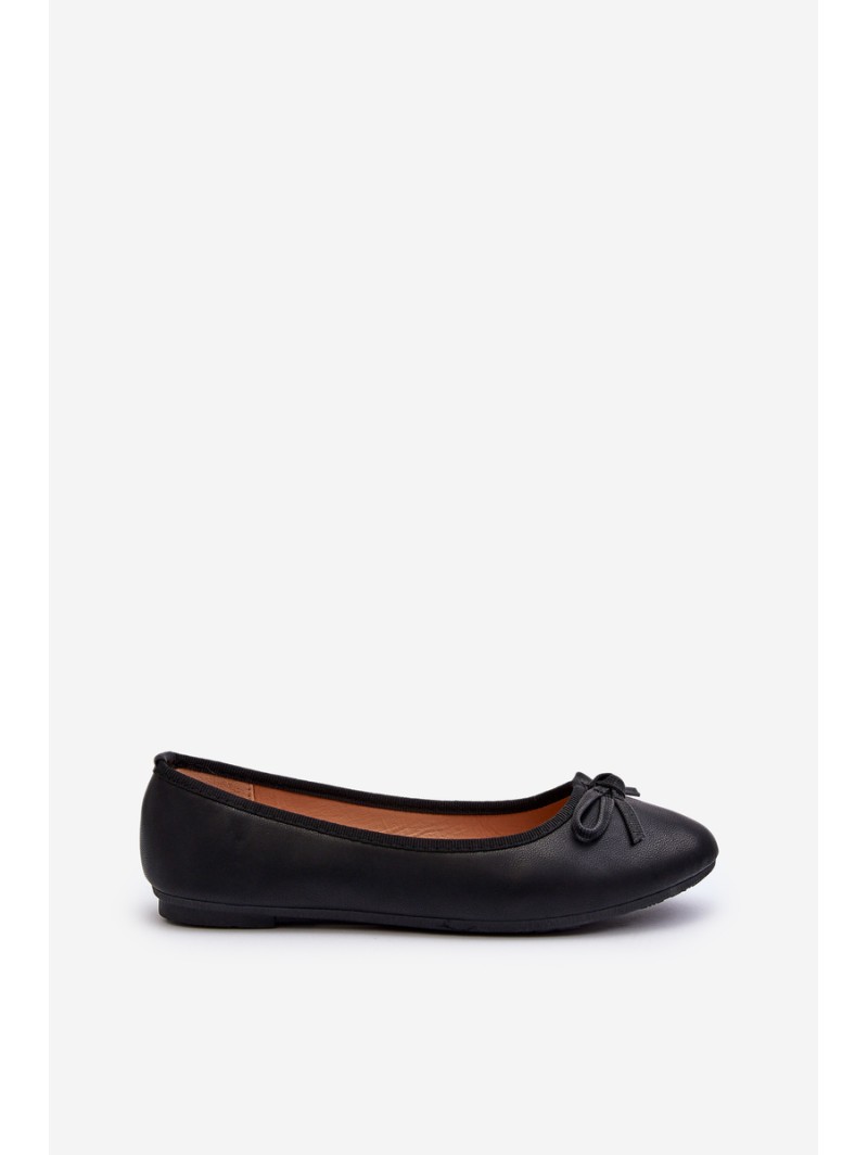 Black Eco Leather Ballerina Flats with Bow