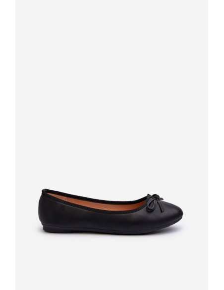 Black Eco Leather Ballerina Flats with Bow