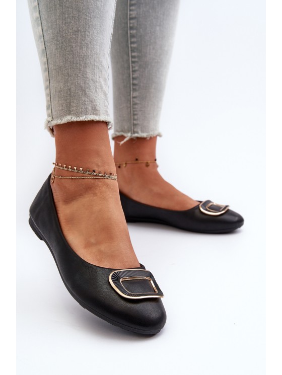 Black Eco Leather Ballerinas with Decoration Enicoria