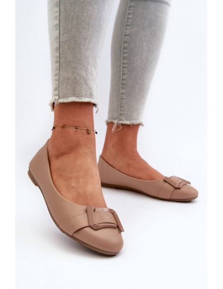 Ballerinas With Strap And Ornament Eco Leather Dark Beige Cadwenla