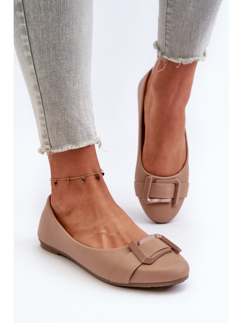 Ballerinas With Strap And Ornament Eco Leather Dark Beige Cadwenla