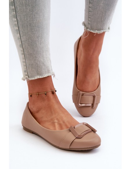 Ballerinas With Strap And Ornament Eco Leather Dark Beige Cadwenla