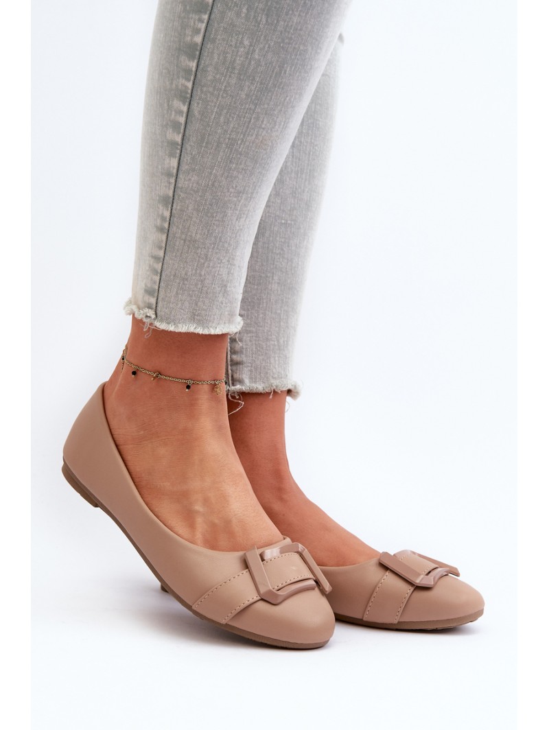Ballerinas With Strap And Ornament Eco Leather Dark Beige Cadwenla