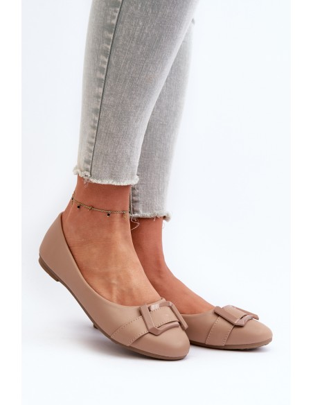 Ballerinas With Strap And Ornament Eco Leather Dark Beige Cadwenla