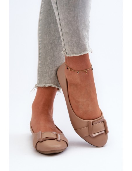 Ballerinas With Strap And Ornament Eco Leather Dark Beige Cadwenla