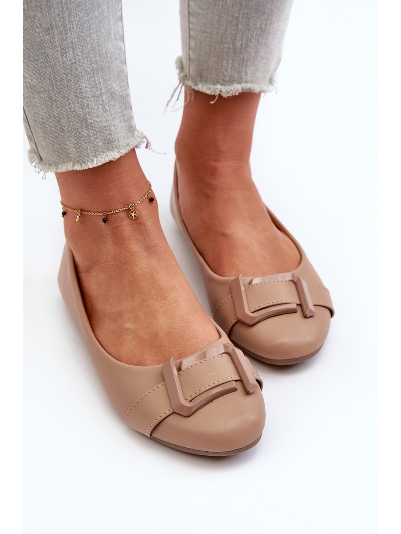 Ballerinas With Strap And Ornament Eco Leather Dark Beige Cadwenla