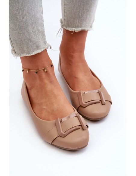 Ballerinas With Strap And Ornament Eco Leather Dark Beige Cadwenla