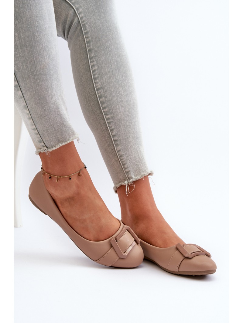 Ballerinas With Strap And Ornament Eco Leather Dark Beige Cadwenla