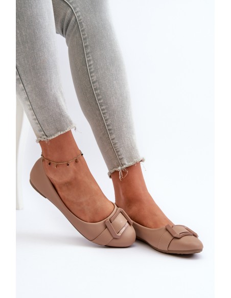 Ballerinas With Strap And Ornament Eco Leather Dark Beige Cadwenla