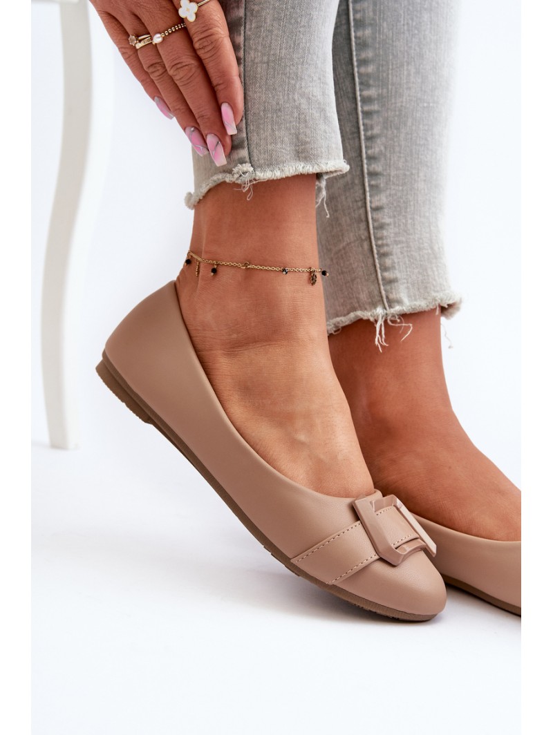 Ballerinas With Strap And Ornament Eco Leather Dark Beige Cadwenla