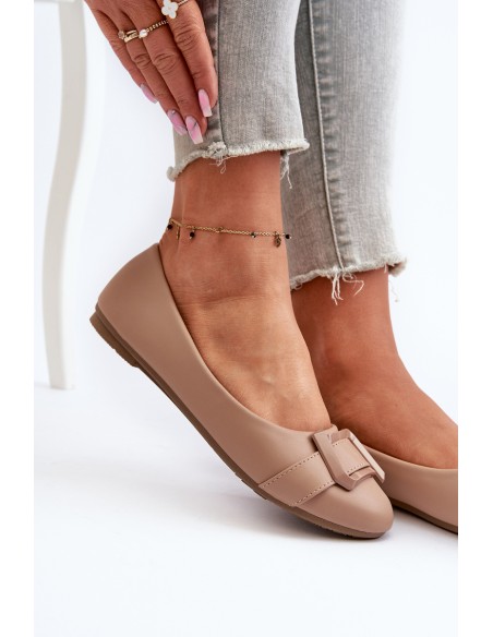 Ballerinas With Strap And Ornament Eco Leather Dark Beige Cadwenla