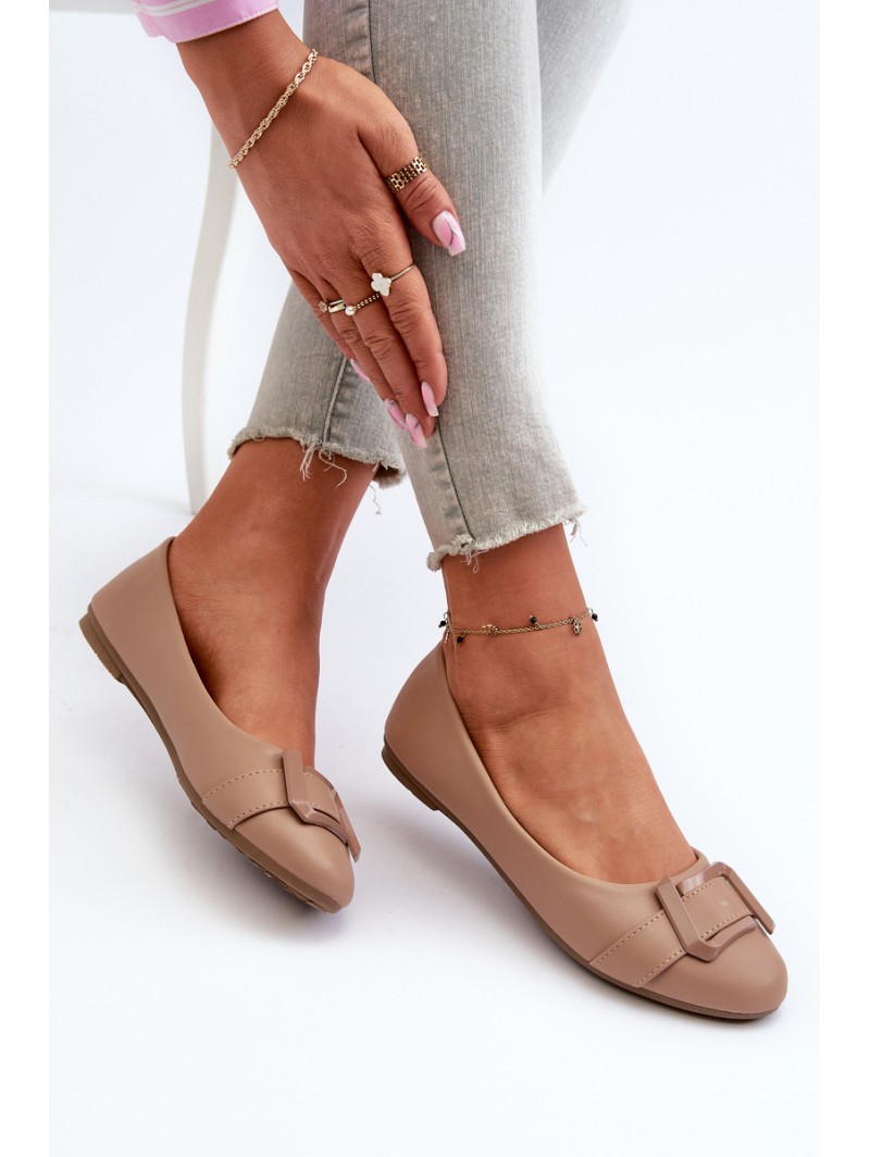 Ballerinas With Strap And Ornament Eco Leather Dark Beige Cadwenla