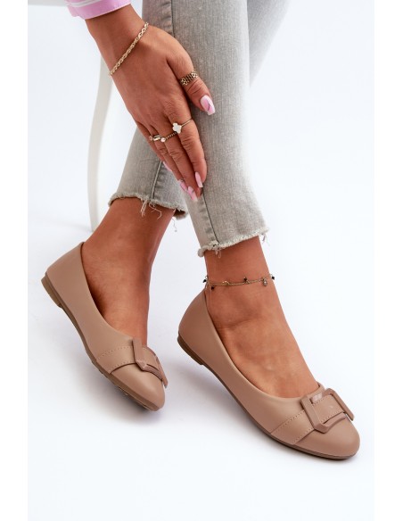 Ballerinas With Strap And Ornament Eco Leather Dark Beige Cadwenla