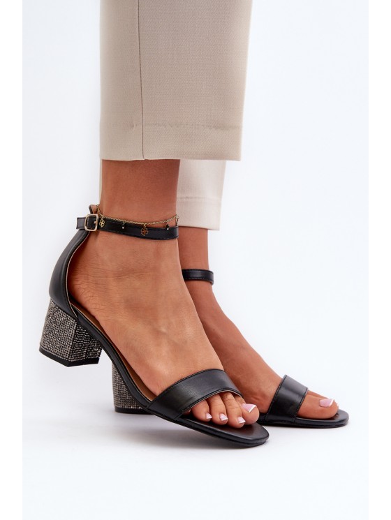 Women's sandals in eco leather on embellished heel black Wiatalia
