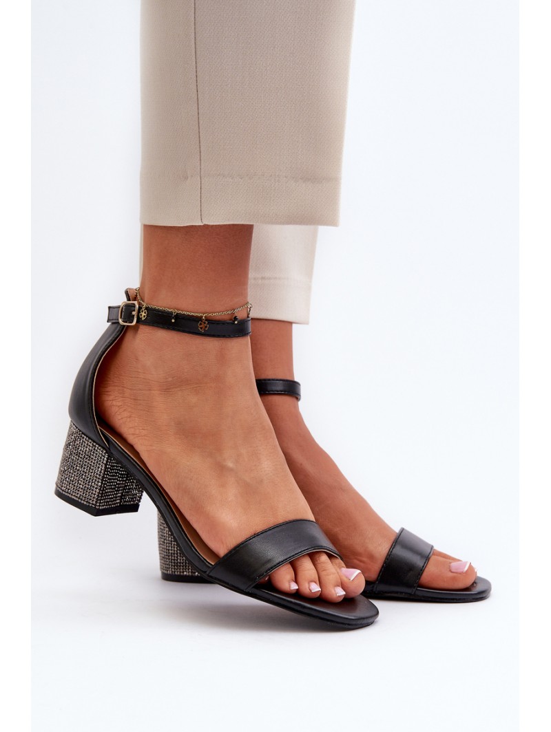 Women's sandals in eco leather on embellished heel black Wiatalia