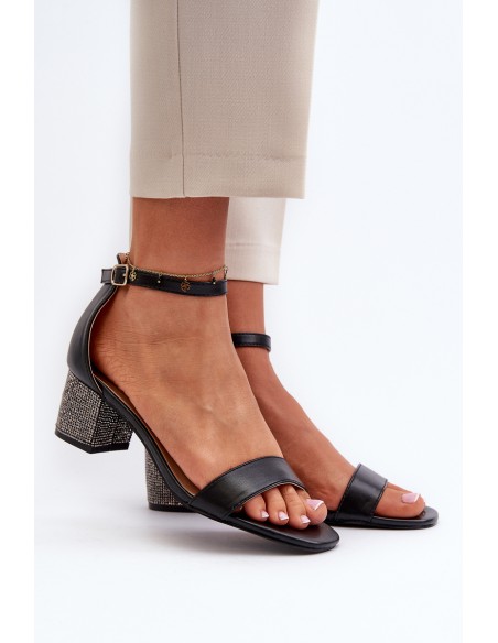 Women's sandals in eco leather on embellished heel black Wiatalia