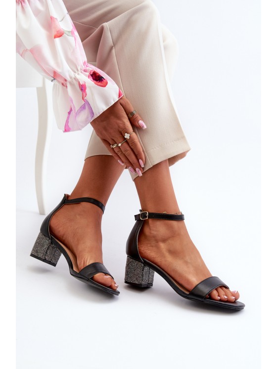 Women's sandals in eco leather on embellished heel black Wiatalia 2