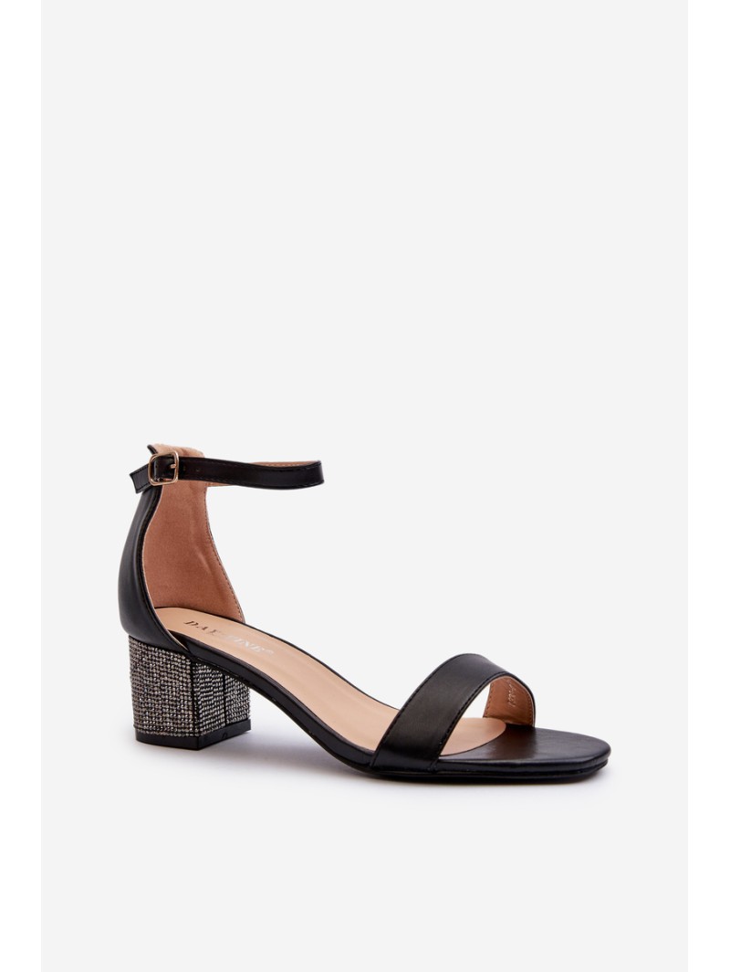 Women's sandals in eco leather on embellished heel black Wiatalia
