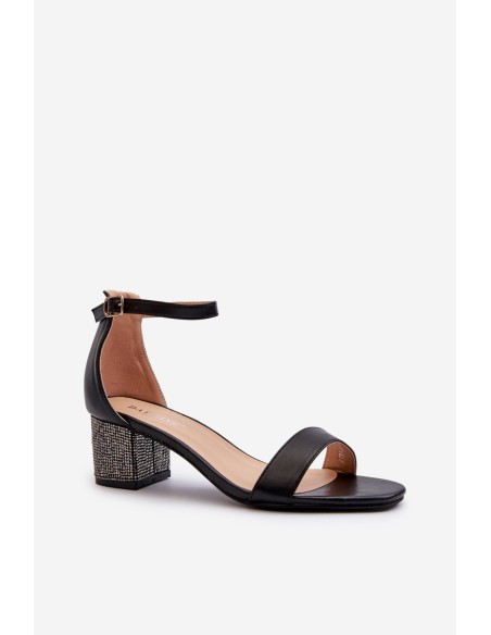 Women's sandals in eco leather on embellished heel black Wiatalia