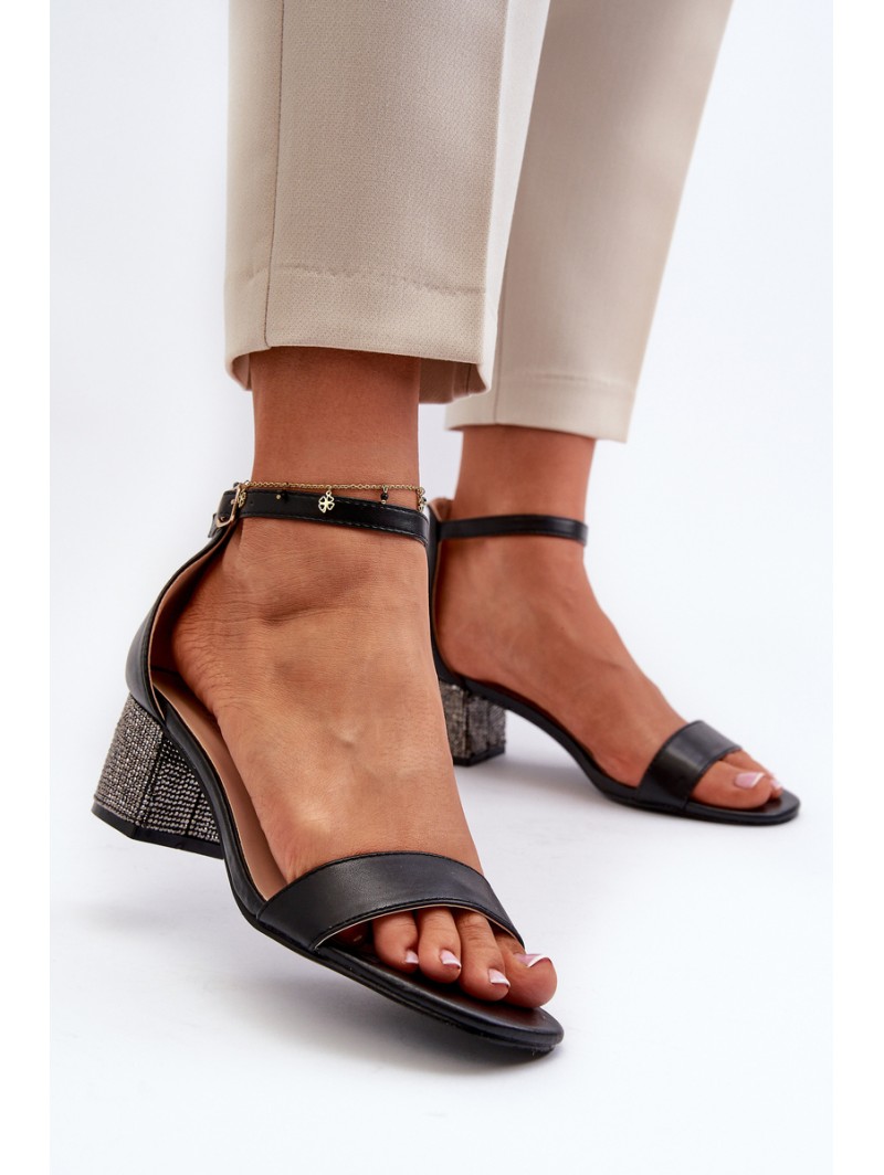 Women's sandals in eco leather on embellished heel black Wiatalia