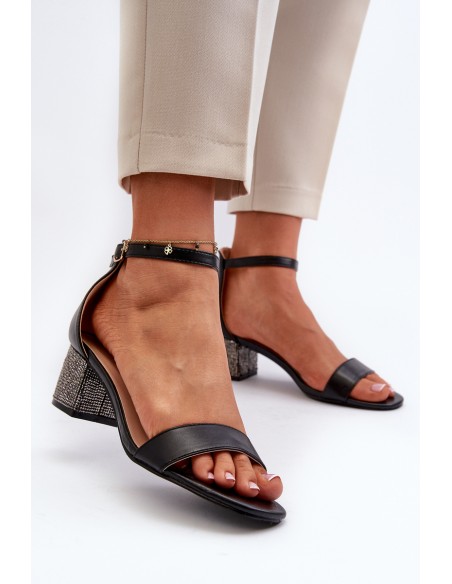 Women's sandals in eco leather on embellished heel black Wiatalia