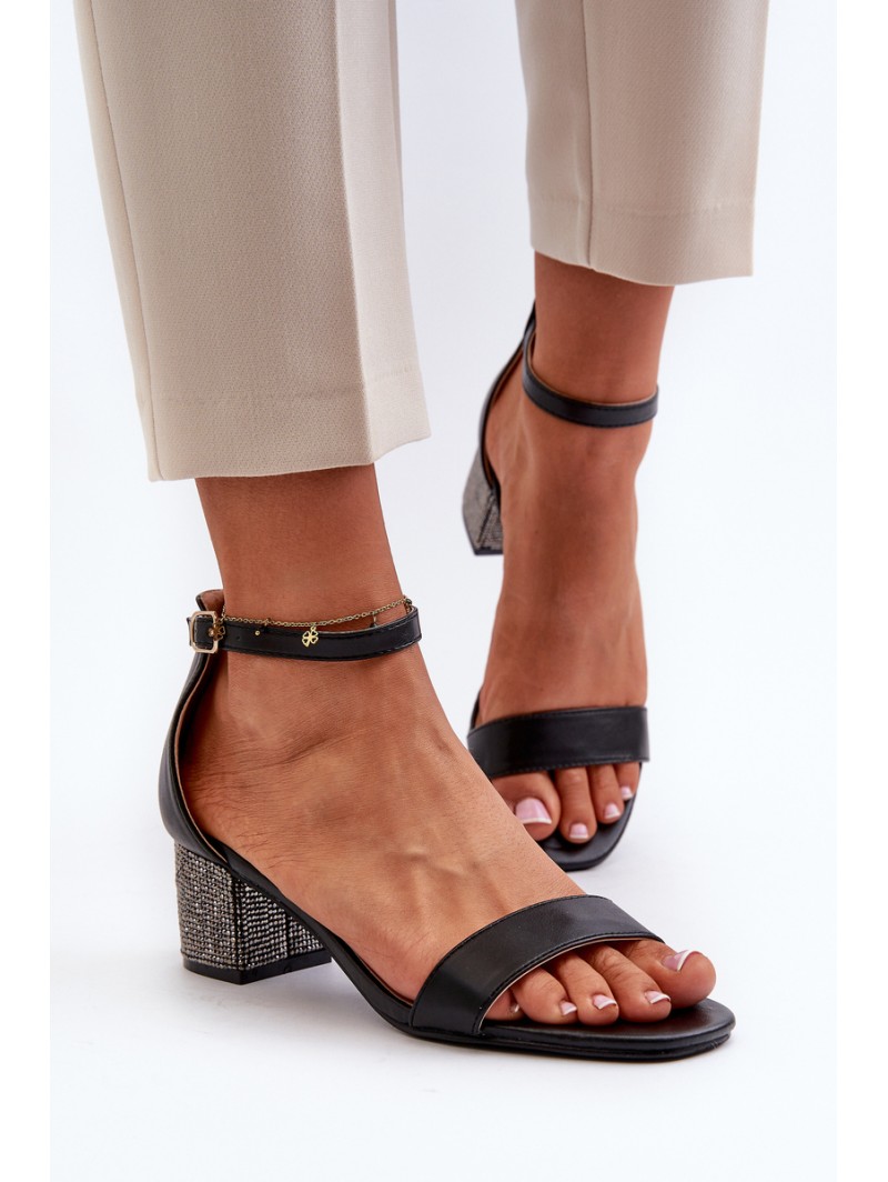 Women's sandals in eco leather on embellished heel black Wiatalia