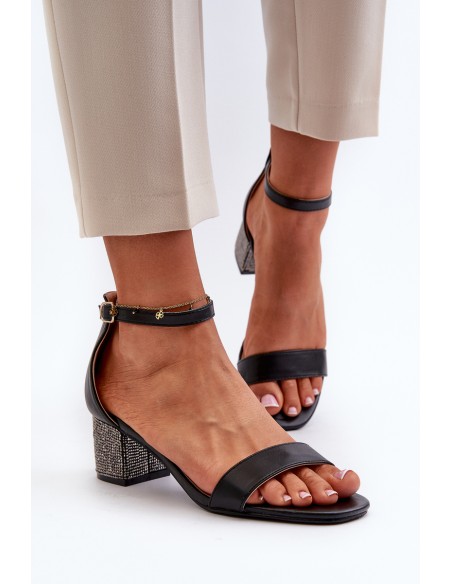 Women's sandals in eco leather on embellished heel black Wiatalia